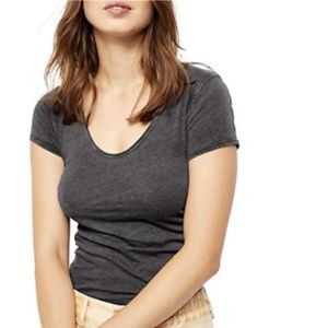 Free People Ruched Tee Shirt Black / charcoal mix XS